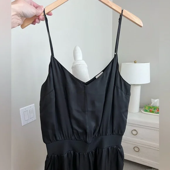 Cinq a Sept Amia Satin V-Neck Jumpsuit - Black